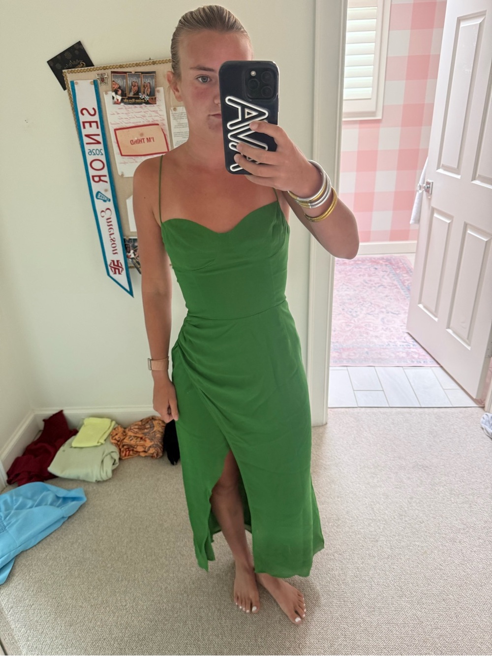 Reformation Emerald Green Spaghetti-Strap Midi Dress